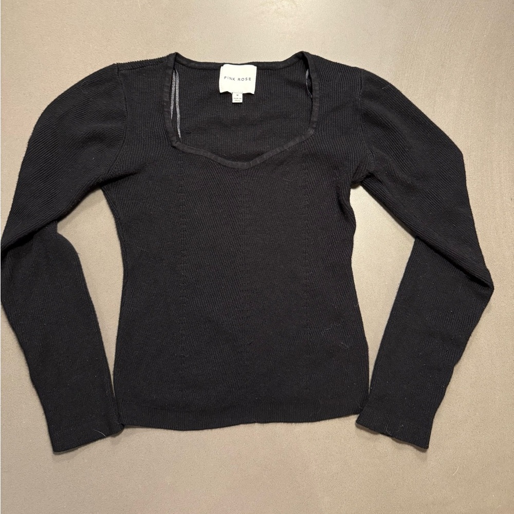 Pink Rose Soft Elegant Black Long Sleeve Tee